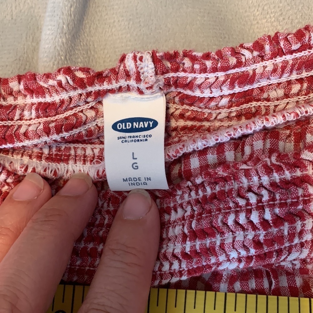 Old navy large Red Gingham Off-Shoulder Peasant tiered midi dress tomato girl 🍅 - Picture 6 of 7